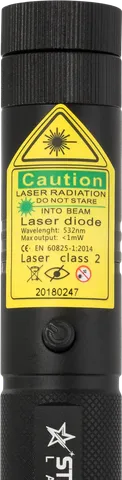 Groene laserpen G1 Pro – close-up van het waarschuwingslabel met de laserklasse